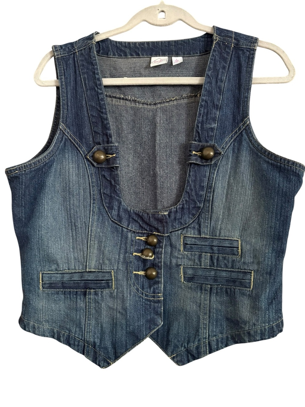 Vintage Scoop Neck Y2K Indie Sleeze Grunge Festival Denim Vest Sz L